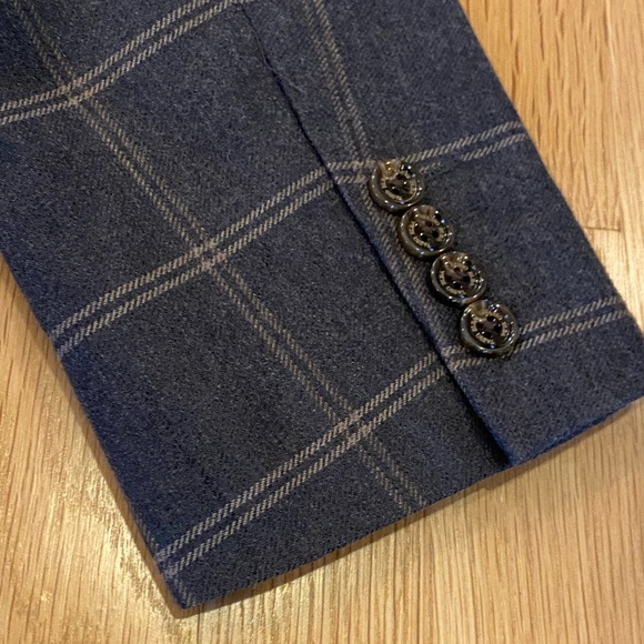 Tasso Elba Mens 2 Button Grey Sport Coat w Tan Window Pane Plaid / L 42-44 - Picture 12 of 16